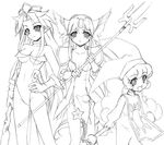  angela_(seiken_densetsu_3) charlotte_(seiken_densetsu_3) flail greyscale mizuna_(water_emp-tei) monochrome multiple_girls polearm riesz seiken_densetsu seiken_densetsu_3 spear staff weapon 