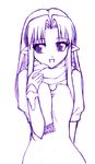  caster fate/stay_night fate_(series) monochrome pointy_ears purple scarf sketch solo yaoyorozu-kobo 
