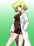  artist_request bare_legs blonde_hair labcoat lyrical_nanoha mahou_shoujo_lyrical_nanoha_strikers military military_uniform no_legwear panties pantyshot pencil_skirt shamal skirt solo tsab_ground_military_uniform underwear uniform 