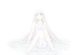  bare_legs bare_shoulders breasts cleavage dress full_body greyscale long_hair looking_at_viewer medium_breasts monochrome original satomi solo very_long_hair white white_dress white_eyes white_hair 