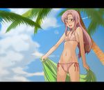  bikini blush cameltoe cloud day flat_chest hairband hayate_no_gotoku! katsura_hinagiku lens_flare letterboxed long_hair palm_tree pink_hair sakura_kotetsu side-tie_bikini sky solo swimsuit tree yellow_eyes 