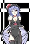  alternate_costume bat_wings blue_hair breasts bridal_gauntlets cleavage dress hat kirisaki_byakko medium_breasts older one_eye_closed red_eyes remilia_scarlet solo thighhighs touhou wings 