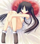  black_hair blue_eyes cushion lingerie lowres lying maid_koubou on_back original socks solo twintails underwear untied 