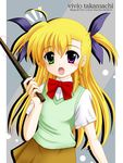  blonde_hair character_name copyright_name error fang flipper heterochromia long_hair lyrical_nanoha mahou_shoujo_lyrical_nanoha_strikers purple_eyes red_eyes school_uniform solo vivio 