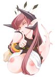 breasts copyright_request large_breasts miito_shido one_eye_closed pointy_ears shirt_lift solo 