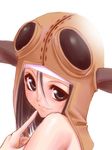  bare_shoulders black_eyes black_hair closed_mouth face final_fantasy final_fantasy_xi finger_to_mouth goblin_(final_fantasy) goggles hair_between_eyes hat hume light_smile looking_at_viewer pointy_ears simple_background solo tori_(torinchi) white_background 