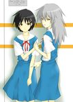  genderswap genderswap_(mtf) holding_hands ikari_shinji long_hair multiple_girls nagisa_kaworu neon_genesis_evangelion ribbon school_uniform shin-chan shira-kaba 