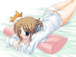  bed copyright_request ebisu_senri food panties panty_pull pillow pocky short_hair solo underwear unmoving_pattern white_panties 