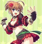  ahoge artist_request brown_hair dancer final_fantasy final_fantasy_xi fingerless_gloves flower frills gathers gloves gypsy hair_flower hair_ornament hume lace red_flower red_rose rose solo 