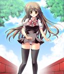  breasts copyright_request large_breasts long_hair ookami_ryousuke panties school_uniform solo thighhighs underwear wind wind_lift 