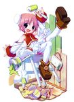  :d ah-kun blue_eyes chair full_body highres loafers looking_at_viewer moetan nijihara_ink open_mouth pink_hair pop shoes short_hair simple_background sitting smile solo thighhighs white_background white_legwear 