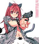  animal_ears cat_ears copyright_request gun handgun holding holding_gun holding_weapon long_hair m1911 pink_eyes pink_hair pistol sanbasou solo tail weapon 