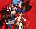  blue_hair bodypaint cape cosplay costume_switch glasses kamina kamina_(cosplay) kamina_shades male_focus multiple_boys shio_musubi simon simon_(cosplay) star_shades tengen_toppa_gurren_lagann tongue wallpaper younger 