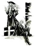  allen_walker artist_request box cross_marian d.gray-man floating_hair full_body greyscale hat long_hair long_sleeves male_focus monochrome multiple_boys pants simple_background sitting timcanpy uniform white_background wind 