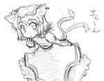  :&lt; animal_ears cat_ears cat_tail chen earrings golden_pe_done greyscale hat jewelry monochrome multiple_tails short_hair sketch solo tail touhou 