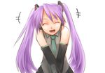  closed_eyes cosplay detached_sleeves h_(158cm) hair_ornament hatsune_miku hatsune_miku_(cosplay) headphones hiiragi_kagami long_hair lucky_star necktie purple_hair smile solo twintails very_long_hair vocaloid 