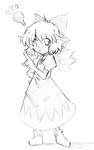  cirno golden_pe_done greyscale light_bulb monochrome sketch solo touhou 