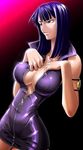  bangs black_background breasts cleavage covered_nipples gradient gradient_background jpeg_artifacts kagami_hirotaka large_breasts long_hair nico_robin one_piece purple_hair sleeveless solo unzipped 