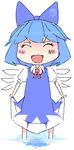  1girl bow chibi cirno clear_cross smile solo touhou 