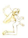 angel arched_back barefoot feet hands kneeling minazuki_juuzou monochrome nude original sketch soles solo toes wings yellow 
