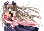  absurdres blue_eyes brown_hair carnelian highres huge_filesize japanese_clothes long_hair push!! solo sword weapon 