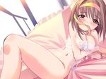  brown_hair lingerie no_panties shiranagi short_hair solo suzumiya_haruhi suzumiya_haruhi_no_yuuutsu underwear 