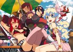  3girls bikini_top breasts darry_adai day gainaxtop gimmy medium_breasts multiple_boys multiple_girls nia_teppelin one_eye_closed short_shorts shorts simon small_breasts sweat tengen_toppa_gurren_lagann thighhighs underboob yoko_littner 