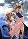  bikini breasts car cleavage glasses legs miwa_yoshikazu motor_vehicle one-piece_swimsuit panchira_sit panties pantyshot pantyshot_(sitting) pantyshot_sitting school_swimsuit sitting swimsuit underwear vehicle 