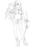  animal_on_arm bird bird_on_arm bow_(weapon) falcon greyscale midriff monochrome navel pointy_ears ragnarok_online rokuwata_tomoe sketch sniper_(ragnarok_online) solo thighhighs weapon 