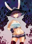  angry animal_ears asaki_takayuki bandeau belt breasts bunny bunny_ears cameltoe cape choker cleavage death_bunny eyebrows_visible_through_hair fingerless_gloves frown gloves groin hairlocs hand_on_hip hat large_breasts lowleg middle_finger midriff navel pink_hair red_eyes scar shirt short_hair short_shorts shorts skindentation skull_and_crossbones solo standing strapless taut_clothes taut_shirt thighhighs tubetop wide_hips wrestle!_idol 