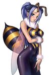  :3 antennae bee_girl blue_eyes blue_hair blush breast_hold breasts cosplay insect_girl kagami_hirotaka large_breasts monster_girl nefertari_vivi one_piece pantyhose q-bee q-bee_(cosplay) solo vampire_(game) wings 