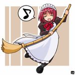  broom closed_eyes dancing eighth_note hana_(hana_mo_arashi_mo) hisui lowres maid music musical_note red_hair singing solo speech_bubble spoken_musical_note tsukihime 