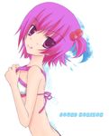  bikini elysion hair_bobbles hair_ornament pink_hair purple_eyes shima_hinako short_hair side_ponytail solo soror sound_horizon swimsuit 