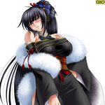  asura_fantasy_online bangs bare_shoulders black_eyes black_hair blunt_bangs blush bow breasts cowboy_shot detached_sleeves feather_boa fingernails hair_between_eyes hair_ornament halterneck hand_on_hip head_tilt high_ponytail japanese_clothes kagami_hirotaka kimono large_breasts leaning_back lipstick long_fingernails long_hair long_sleeves looking_at_viewer makeup mole mole_under_eye naughty_face obi omc parted_lips ponytail ribbon ryuuguuden_mana sash shirt side_slit simple_background solo tassel taut_clothes taut_shirt turtleneck very_long_hair watermark white_background wide_hips wide_sleeves 