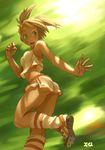  armpits copyright_request foreshortening green_eyes hands headband looking_back midriff motion_blur open_mouth running shoes shorts sneakers socks solo tank_top twintails twisted_torso xavier_houssin 