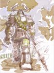  absurdres armor beads drill helmet highres honda_tadakatsu_(sengoku_basara) horns male_focus polearm prayer_beads samurai sengoku_basara solo spear tsuchibayashi_makoto weapon 