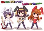  animal_ears asahina_mikuru brown_hair bunny_ears bunnysuit chibi guitar instrument multiple_girls nagato_yuki narisawa_naruo pantyhose short_hair suzumiya_haruhi suzumiya_haruhi_no_yuuutsu 