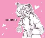  1girl elf elvaan final_fantasy final_fantasy_xi hume kapolo_systems monochrome pink pink_background pointy_ears sketch 