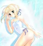  artoria_pendragon_(all) bangs fate/stay_night fate_(series) lowres nekou_izuru one-piece_swimsuit saber solo swimsuit 