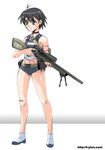  antenna_hair gun idolmaster idolmaster_(classic) idolmaster_1 kikuchi_makoto rifle sniper_rifle solo weapon yasutomo 