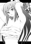  armpits breasts copyright_request greyscale medium_breasts monochrome sarashi solo takayoshi 