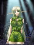  blush breasts deedlit elf fantasy green_eyes green_hair impossible_clothes impossible_shirt kagami_hirotaka large_breasts long_hair pointy_ears record_of_lodoss_war shirt solo wet 