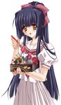  absurdres bad_food carnelian censored fake_censor food highres kao_no_nai_tsuki kuraki_suzuna long_hair purple_hair ribbon school_uniform solo yellow_eyes 