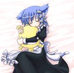  animal_ears aokaze blue_hair cat_ears closed_eyes hair_ribbon maid makino_(ukiuo) moyashimon oekaki oryzae-tan ribbon sleeping tress_ribbon ukagaka 