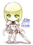  armor artist_request blonde_hair cape chibi clare_(claymore) claymore claymore_(sword) green_eyes short_hair solo sword weapon 