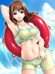  armpits bikini brown_eyes brown_hair cameltoe cissnei cloud crisis_core_final_fantasy_vii day final_fantasy final_fantasy_vii groin happy innertube midriff sky solo swimsuit yaso_shigeru 