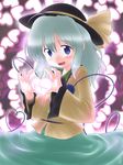  blue_eyes geshopu green_hair hat heart heart_hands komeiji_koishi ribbon solo touhou 