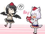  /\/\/\ 2girls animal_ears bad_id bad_pixiv_id blush chibi fang geta gift hat holding holding_gift inubashiri_momiji kuzugitsune_(inarikami) multiple_girls o_o shameimaru_aya tail tengu-geta tokin_hat touhou tsundere wings wolf_ears wolf_tail 