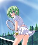  akari_ryuryuwa ball blue_eyes blush green_hair iwasaki_minami lucky_star pinky_out racket short_hair skirt solo tennis tennis_ball tennis_racket 