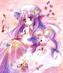  cake candy cookie food hat jelly_bean patchouli_knowledge purple_eyes purple_hair ribbon solo suzushiro_kurumi tea touhou 